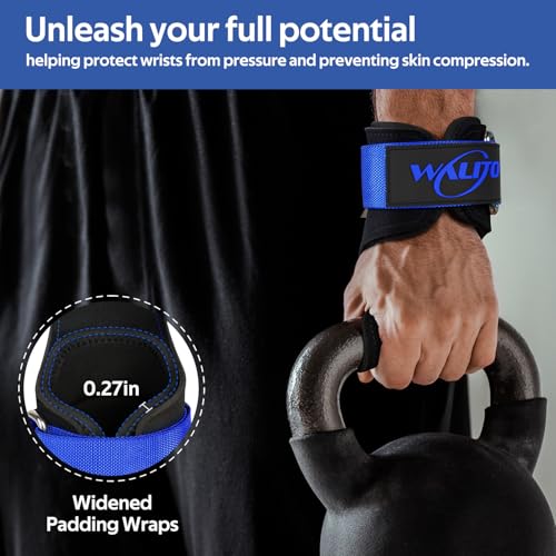 Weight Lifting Wrist Strap，Double Layer Leather Wrist Wraps with Neoprene Padding for Weightlifting & Deadlifts – Adjustable Gym Straps for Men & Women - color: Blue