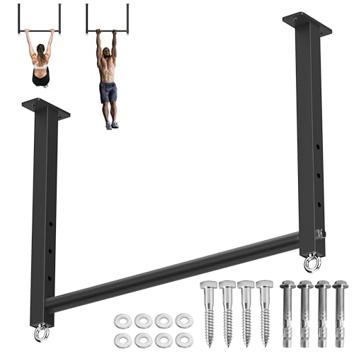 Ceiling Mounted Pull Up Bar, 700 LBS Heavy Duty 4 Adjustable Pull Up Bar, 24" Rafter Pull Up Bars, Ceiling Joist for Garage/Gym/Basement with Comfortable Grip & Round Anchors