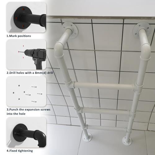 Wall Mounted Metal Step Ladder for Home Loft, White Wrought Iron Basement Window Well Egress Ladder Strong Bunk Bed Climbing Ladders with Kit, 100-300cm(240cm/94in) - size: 240cm/94in