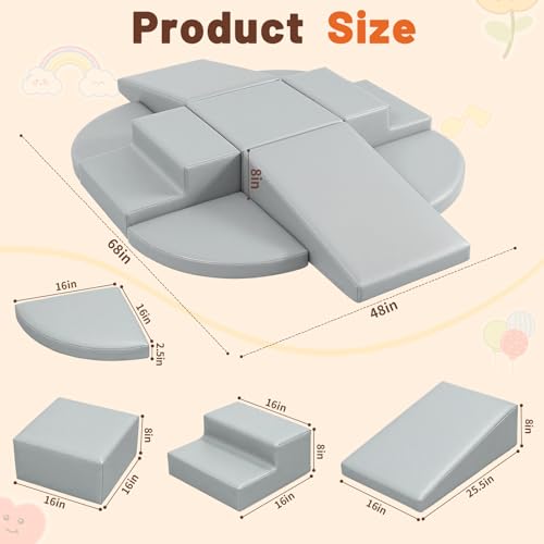TODIBY 9-Piece Climbing Toys for Toddlers: Soft PU Leather Foam Blocks - Baby Climb and Crawl Activity Blocks - Kids Play Gym Equipment Indoor for Development(Grey) - style: Grey