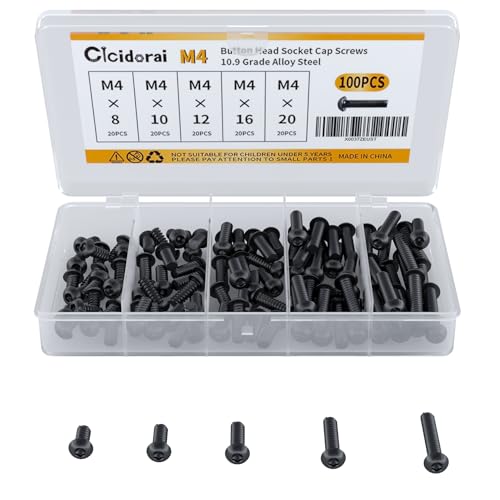 M4 x 20mm 25mm 30mm 35mm 40mm Button Head Socket Cap Screws Bolts, 10.9 Grade Alloy Steel, Metric Allen Hex Drive, Black Oxide Finish, Fully Threaded, Assortment Kit 50Pcs - size: Button Head M4x20, 25, 30, 35, 40mm(50pcs)
