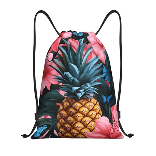 Drawstring Sports Backpacks - Lightweight Swim Gym Bags for Women Men String Sackpack for Beach Travel Yoga(Medium, Pineapples Palm Leaves) - color: Pineapples Palm Leaves, size: Medium
