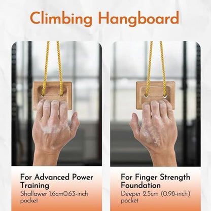 Portable Hangboard 1 Pair Wooden Fingerboard Trainer | Fingerboard Climbing for Climbers Tree Hand Playground Enhances Grip Strength Indoor Outdoor Doorway