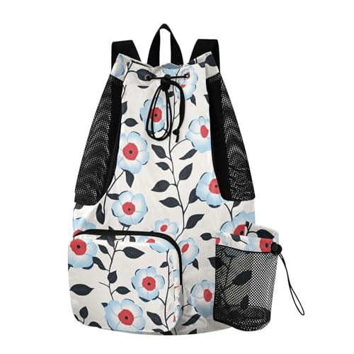 Drawstring Gym Bags For Men Women Climbing Gym Bag With Inside Pockets Cinch Back Sack Waterproof Light Blue Flora Pattern Minimalist Style Gray