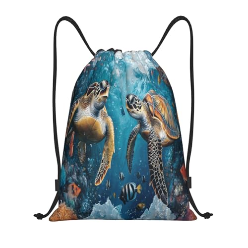 Drawstring Sports Backpacks - Lightweight Swim Gym Bags for Women Men String Sackpack for Beach Travel Yoga(Medium, Underwater Turtle Fish) - color: Underwater Turtle Fish, size: Medium