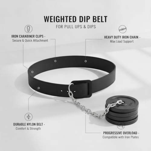 1 PC Weighted Dip Belt with Iron Chain, Heavy Duty Strength Training Attachment for Pull Ups and Dips
