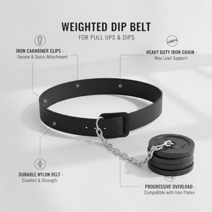 1 PC Weighted Dip Belt with Iron Chain, Heavy Duty Strength Training Attachment for Pull Ups and Dips