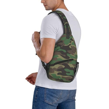 Camouflage Crossbody Sling Bags for Women Men Classic Green Brown Olive Colors Camo Print Travel Sling Backpack Casual Shoulder Bag Cool Military Print Army Design Gym Sports Hiking Daypack - color: Green Black