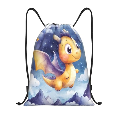 Drawstring Sports Backpacks - Lightweight Swim Gym Bags for Women Men String Sackpack for Beach Travel Yoga(Small, Cute Dragon) - color: Cute Dragon, size: Small