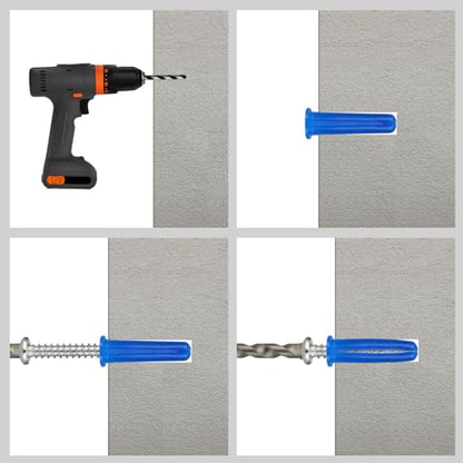 VGBUY 180PCS Conical Concrete Anchors and Screws Assortment Kit, 90PCS Concrete Wall Anchors, 90PCS Self Tapping Screws for Masonry Stucco Brick Cement Cinder Block Tile, with 2PCS Drill Bit