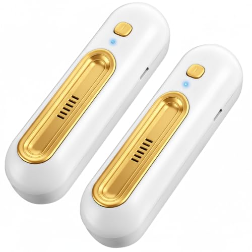 Qualirey 2 Pack Chemical-Free Shoe Deodorizer for Sneaker, Gold | Ozone Technology Shoe Odor Eliminator, Dual Modes (Daily&Strong), Type-C, Rechargeable Boot Deodorizer for Gym Bags, Lockers