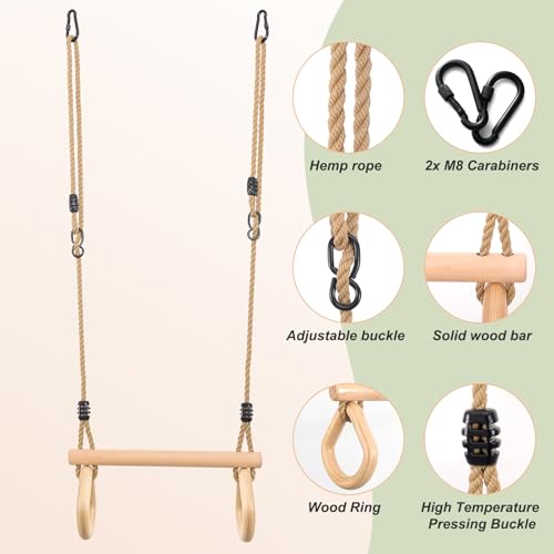 YAERSI Children's Trapeze Swing Bar with Wooden Gym Rings,Trapeze Bar for Swing Set （Water Drop） - color: Semicircle