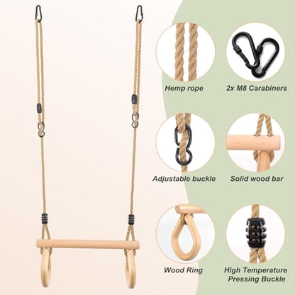 YAERSI Children's Trapeze Swing Bar with Wooden Gym Rings,Trapeze Bar for Swing Set （Water Drop） - color: Semicircle