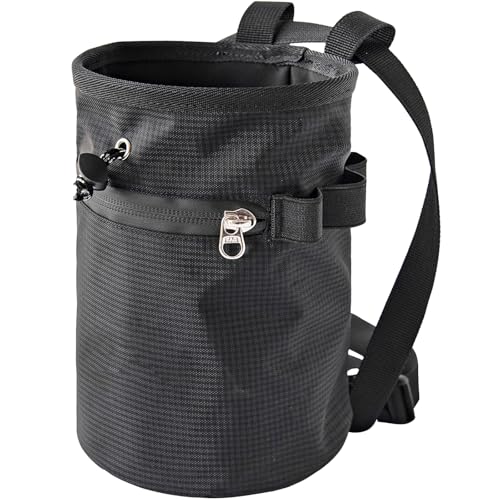 Rock Climbing Chalk Bag & Zippers Pockets Adjustable Bouldering Bucket for Gym, Gymnastic Rock - color: Painted black
