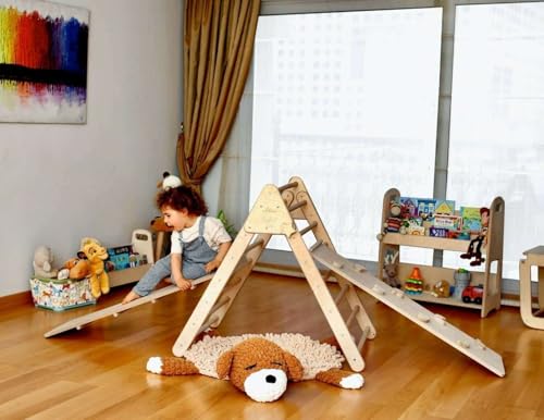 Montessori Climbing Triangle | Wooden Indoor Climbing Frame for Kids & Toddlers | Montessori Climbing Structure | Montessori Play Structure Wooden Activity Triangle (Triangle + 2 Ramps) - style: Triangle + 2 Ramps