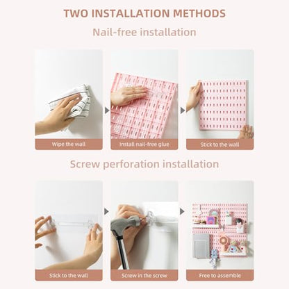 VUSIGN Pegboard Combination Wall Organizer Kit 22" x 22", Pink | 4 Pieces Pegboards and 17 Accessories, Wall Mount Display Peg board Panel Kits for Bedroom, Home, Office, Bathroom - color: Pink2 - 4 Pieces
