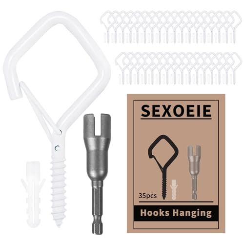 35PCS Eye Screw Hooks for Hanging Heavy Duty with Safety Buckle.Metal Ceiling Hooks for Hanging Plants,Cup,Wind Chime,Bird Feeders,String Lights at Indoor&Outdoor,2.36 Inches White - color: White, size: 35Pcs
