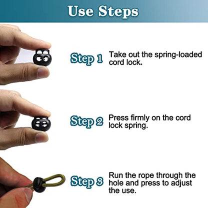 Spring Cord Lock, End Stopper Fastener Slider Toggles Clip 30pcs Double Hole Spring Plastic Lock End Toggle Clip for Shock Cord, Drawstring, Elastic Cord, Shoelace Locks, Parachute Buckle