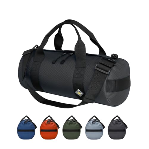 14L Compact Heavy Duty Duffle Bag, Weatherproof Ripstop Gym Travel Gear Bag | Folds flat for storage. #10 double-slider zipper with splash cover. Wraparound handles rated for heavy loads. - color: Black, size: 08" x 18" (14 Liters)