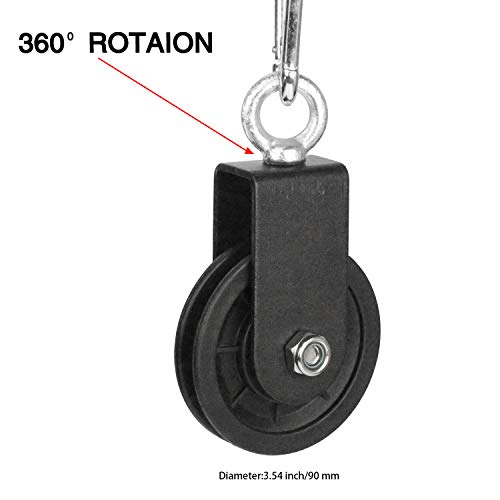 LFJ 3.54 in/90 mm Cable Pulley 360 Degree Rotation Traction Wheel for LAT Pulley System DIY Attachment Lifting Blocks,hoists,Ladder Lift, Gym Equipment, DIY Home Projects, Clothesline, Shop Lifts (1)