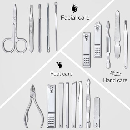 Yougai Manicure Set 18 Pieces Professional Nail Clippers Pedicure Kit Men Women, Stainless Steel Fingernail Toenail Cutters, Nail Care Grooming Tools with Leather Travel Case - color: Black