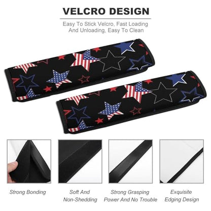 2 Pack Independence Day Patriotic American Flag Red White Blue Stars Stripes Car Seat Straps Shoulder Pads Universal Fit Neck Strap Covers for Adults And Children, All Vehicles, Pressure Relief - color: Pattern 672