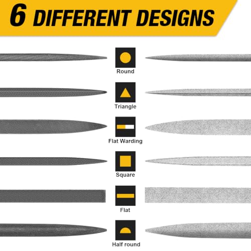 13PCS Needle File Set,Small File Set,Needle Files for Metal,Diamond File Set,TOYIKOM 6 Jewelers Files Set,6 Steel File Tool,Small Metal Files for Precision Metal Wood Sharpening with Brush Carry Case - color: 13PCS Needle File (Black+Yellow)