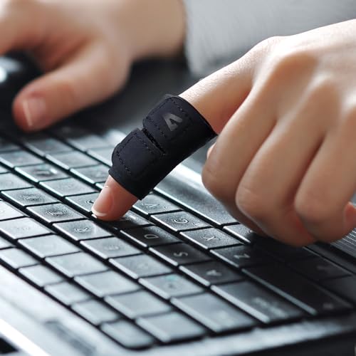 2pcs Adjustable Single Finger Sleeve, Upgraded Straps Finger Splints Protectors for Sports Injury Relief, Compression Neoprene Thumb Supplies for Basketball, Tennis, Volleyball, Badminton, Golf- Black