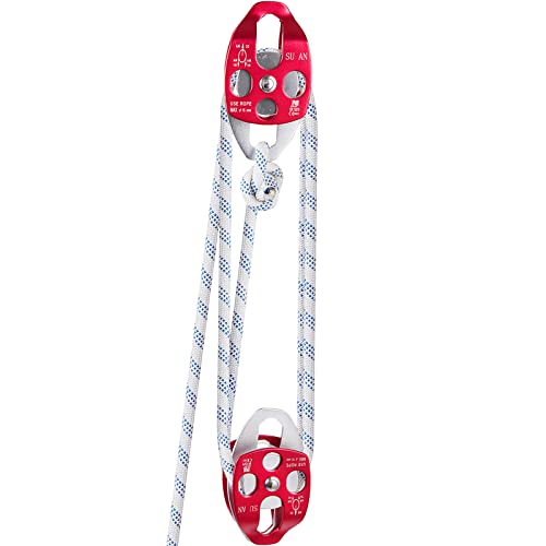 VEVOR Twin Sheave Block and Tackle 1/2" x 150Ft Twin Sheave Block with Braid Rope 30-35KN 6600-7705LBS Double Pulley Rigging - size: 1/2" x 150'