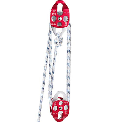 VEVOR Twin Sheave Block and Tackle 1/2" x 150Ft Twin Sheave Block with Braid Rope 30-35KN 6600-7705LBS Double Pulley Rigging - size: 1/2" x 150'