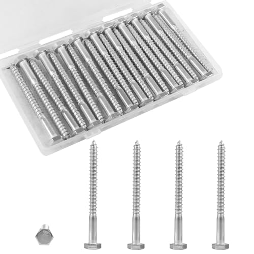20 Pcs 1/4" x 3" Hex Head Lag Screws, 304 Stainless Steel Lag Bolts Hexagon Head Wood Screws Heavy Duty Large Screws for TV Mounts, Deck, Boat Repair - size: 1/4 x 3"(20 pcs)