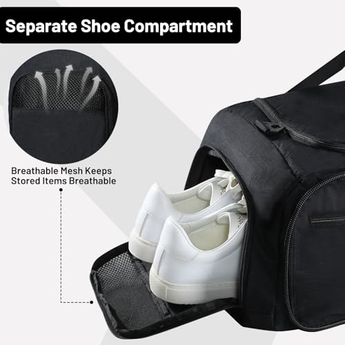 MIER Packable Travel Duffle Bag with Shoe Compartment, 50L, Black | Foldable Weekender Duffel; Multi-Pockets; Adjustable Shoulder Strap; Luggage Sleeve; Travel, Sports, Camping, Gym - color: Black, size: 50L