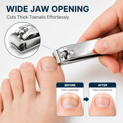 3-Pack Nail Clippers Set for Fingernails & Thick Toenails, Sharp Stainless Steel Nail Cutter Kit with Nail File, Heavy Duty Toenail Clippers for Men, Women, Seniors, Travel Grooming Set (A)