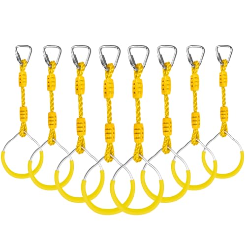 Swing Ninja Ring Indoor Outdoor Backyard PlaySet Fitness Gymnastic Training Equipment, 8 Pack Yellow Hanging Jungle Gym Fist Trapeze Monkey Bars Climbing Ring Ninja Warrior Obstacle Course Attachments - color: Yellow, size: 8 Pack