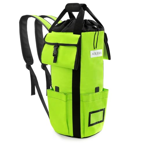 AOLEBA Arborist Rope Storage Bag Tree Climbing Rock Rope Bucket Backpack Rope Storage Bag Large Capacity 1680D Thicken Nylon Material with Hand Straps, Side Pockets - color: Neon Green