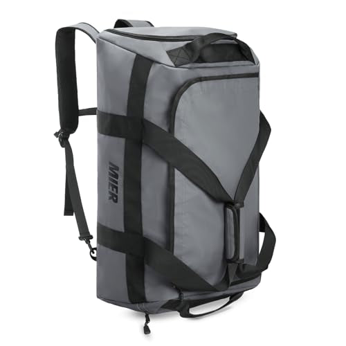 MIER Men's 60L Gym Duffle Bag Large Weekender Travel Duffel Backpack, Gray | Spacious Shoe Compartment; Convertible Duffel with Back Pack Straps; Heavy-Duty & Water-Resistant; Traveling Overnight Gear - color: Grey