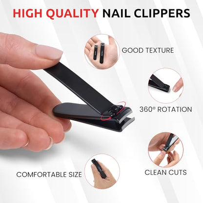 Nail Clipper Set for Men & Women – Stainless Steel Fingernail Clipper & Toe Nail Clippers with Curved & Straight Blades Toe Professional Nail Cutter Kit with Tin Case for Gift & Travel - color: Black