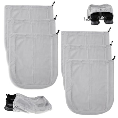 6 Pcs Shoe Bags for Travel Packing, Large Dustproof Shoe Covers With Interior Divider Drawstring for Handbags Sneaker, Washable Soft Flannel Storage Pouch for Traveling Suitcase Gym Closet Organizer