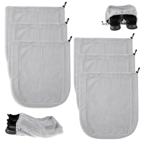 6 Pcs Shoe Bags for Travel Packing, Large Dustproof Shoe Covers With Interior Divider Drawstring for Handbags Sneaker, Washable Soft Flannel Storage Pouch for Traveling Suitcase Gym Closet Organizer