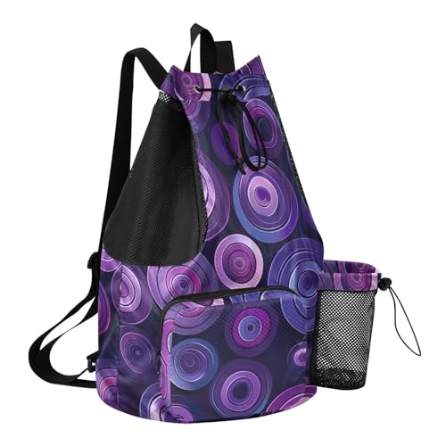 Drawstring Climbing Gym Bag With Inside Pockets Drawstring Bags For Men Women with Wet Dry Compartments Circle Pattern Amethyst
