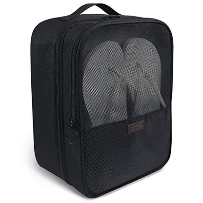 Shoe Bag for Travel,2 Layers Shoes Organizer,Honeycomb Grey | Holds 3 Pairs,Trolley Strap,Easy Clean Lining,Leak Proof,Dual Zippers - color: HoneycombBlack