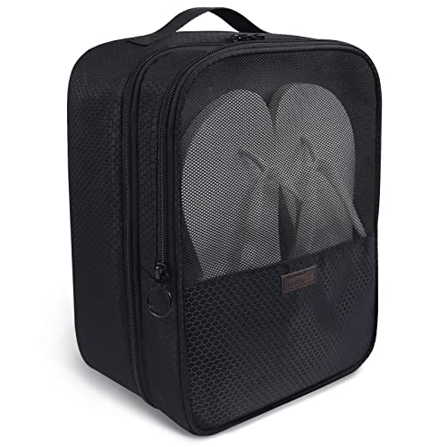 Shoe Bag for Travel,2 Layers Shoes Organizer,Honeycomb Grey | Holds 3 Pairs,Trolley Strap,Easy Clean Lining,Leak Proof,Dual Zippers - color: HoneycombBlack