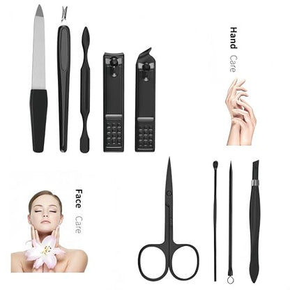 Manicure Set with Travel Case, Stainless Steel Nail Care Kit, 9-Piece Grooming Tools (Grey) - color: Grey