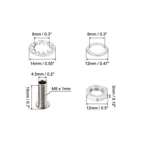 PATIKIL M8x19mm Round Head Hollow Screw Bolts, 4 in 1 / 40Pieces Through Hole Bolt Chandelier Fasteners with Hex Nut and Gasket - size: 19mm
