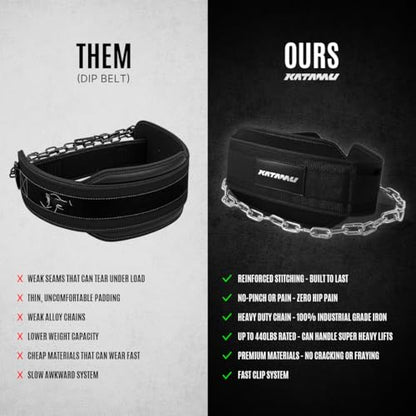 KATAMU Dip Belt for Weightlifting with Heavy Duty Steel Chain | Adjustable Neoprene Padded Dipping Belt for Pull Ups, Chin Ups, Squats & Weighted Calisthenics | Strength Training Belt for Men & Women
