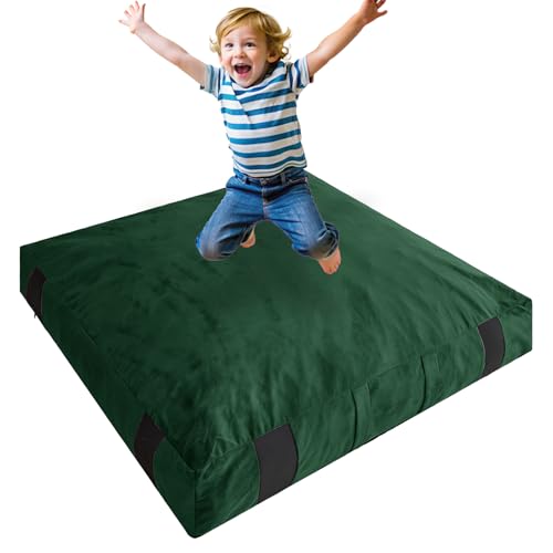 JOYWOO Crash Pad for Kids Sensory Room, 4 x 4 Ft / 5 x 5 Ft Anti-Slip Sensory Crash Mat, Shredded Foam Sensory Crash Pad for Kids Gift, Soft Washable Cover, Gift for Children and Family Fun - color: Green, size: 4x4 Feet