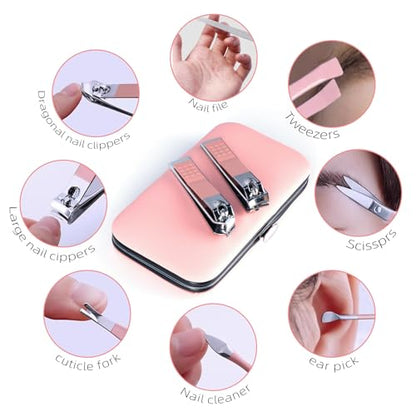 Manicure Set 8 in 1 Nail Clipper Set,RedFlow Nail Clippers,Fingernail & Toenail Clippers,Manicure Tools,Pedicure Tools,Suitable for Travel Manicure Kit,Nail Set Kit with Everything Profe (Pink) - color: Pink