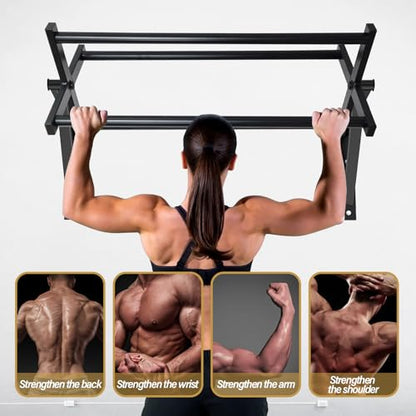 Wall Mounted Pull Up Bar Multifunctional Chin Up bar for Home Gym | Heavy Duty Multifunctional,Power Tower Set,Training Equipment Fitness Dip Stand,Supports to 440 Lbs - color: Climbing Pull Up Bar