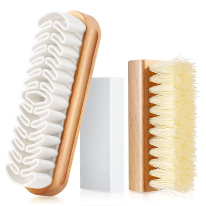 3Pcs Suede Shoe Brush Crepe Applicators Nubuck Leather Cleaner Shoes Shine Dauber Set with Cleaning Eraser Cloth(Style A) - style: Style A