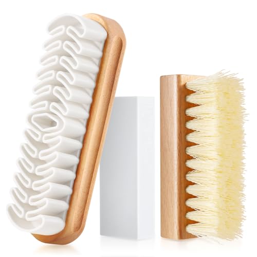 3Pcs Suede Shoe Brush Crepe Applicators Nubuck Leather Cleaner Shoes Shine Dauber Set with Cleaning Eraser Cloth(Style A) - style: Style A